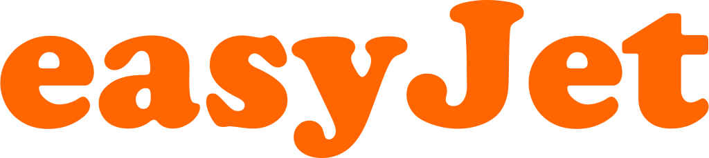 The image shows the easyJet logo, with the word "easyJet" written in bold, rounded, orange lowercase and uppercase letters on a transparent background.