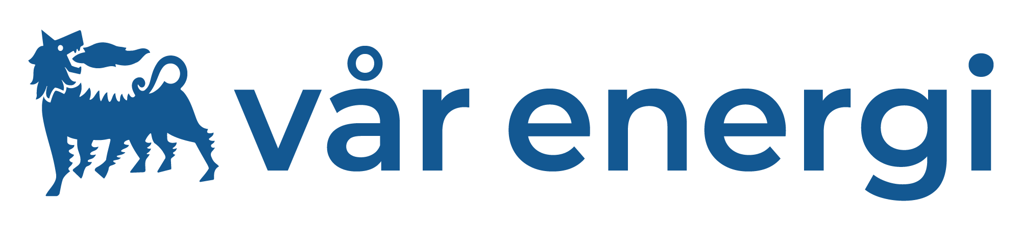 Logo for Vår Energi, featuring a stylized blue six-legged dog-like creature with a flame on its head, next to the blue text “vår energi” in lowercase letters—reflecting the company's commitment to Safety Management in Oil & Gas.
