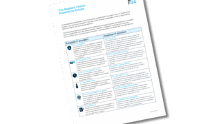 A document compares European and American IT providers in a table format. The page includes headings, brief text paragraphs, bullet points, and the F24 logo in the top right corner.