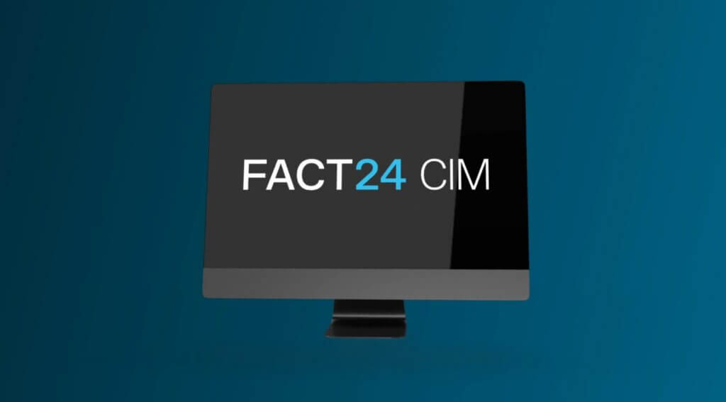 A computer monitor with white text on it displays the FACT24 ENS+ emergency notification system.