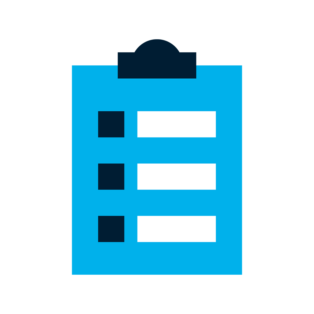 A blue clipboard with three checkboxes and blank lines, symbolizing a to-do list or supply chain checklist, on a light gray background—ideal for tracking tasks related to Unterbrechung Lieferkette.
