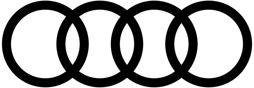 Four black interlocking rings arranged horizontally on a white background, resembling the Audi logo.