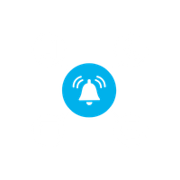 A blue circle with a white ringing bell icon in the center symbolizes Safety and Crisis Management in Aviation, connected by lines to faint icons of a phone, envelope, chat bubble, and smartphone on a light background.