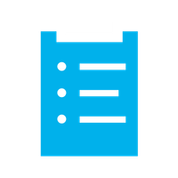A blue clipboard icon with three white horizontal lines and dots, symbolizing a checklist or to-do list for Safety and Crisis Management in Aviation, set against a light gray background.