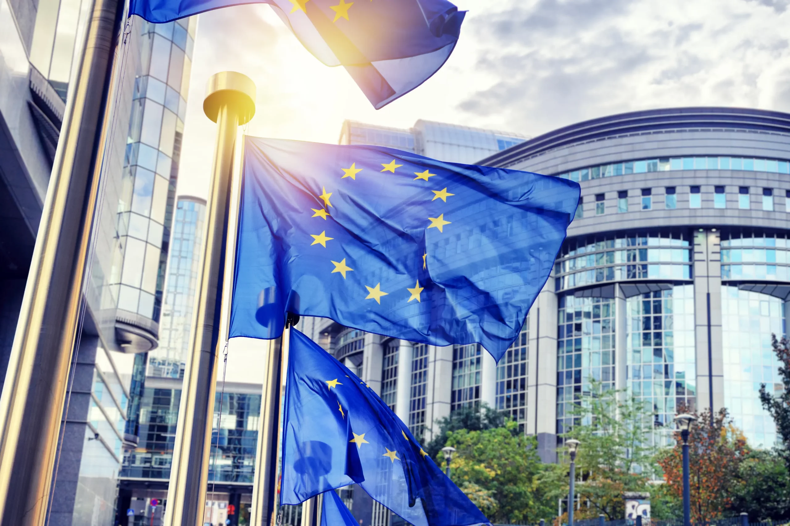 EU-Flaggen vor dem Europäischen Parlament – Symbol für die DORA-Regulierung