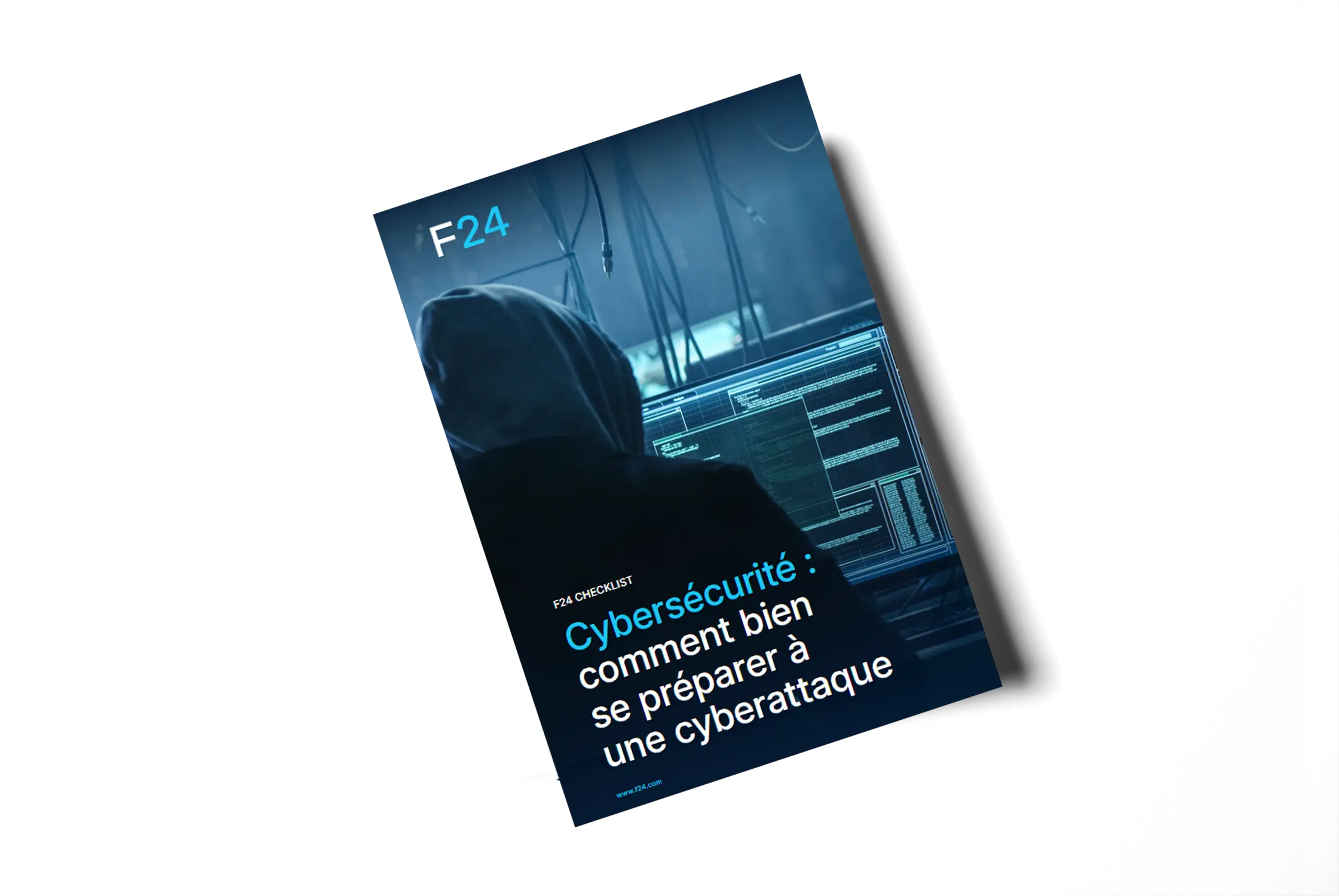 Une brochure dont la couverture représente un personnage encapuchonné devant un ordinateur, avec du code affiché sur les écrans. Le titre est : « Cybersécurité : comment bien se préparer à une cyberattaque ». Ce guide indispensable est spécialement conçu pour les secteurs de l'informatique et du SaaS ; il propose des stratégies concrètes pour renforcer les défenses numériques et garantir la résilience des organisations.