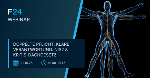 F24-Webinar zu KRITIS und NIS2, geplant für den 21. Oktober 2026 von 10:00 bis 10:45 Uhr.