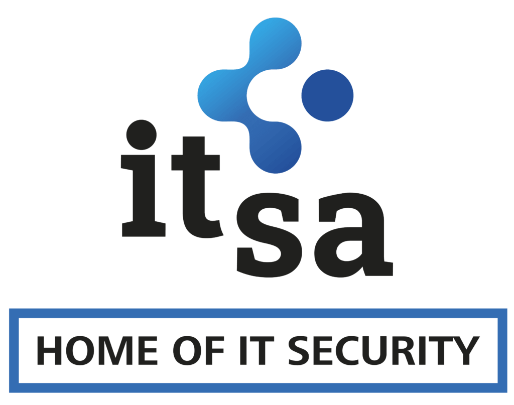 Logo with blue abstract shapes above the word “itsa” in black, and a blue-bordered box below containing the text “HOME OF IT SECURITY” in capital letters, reflecting its strong connection to security essen.